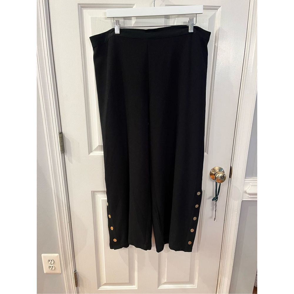 Who What Wear Black Wide Leg Crop Button Accent Pull On Pants sz XL EUC